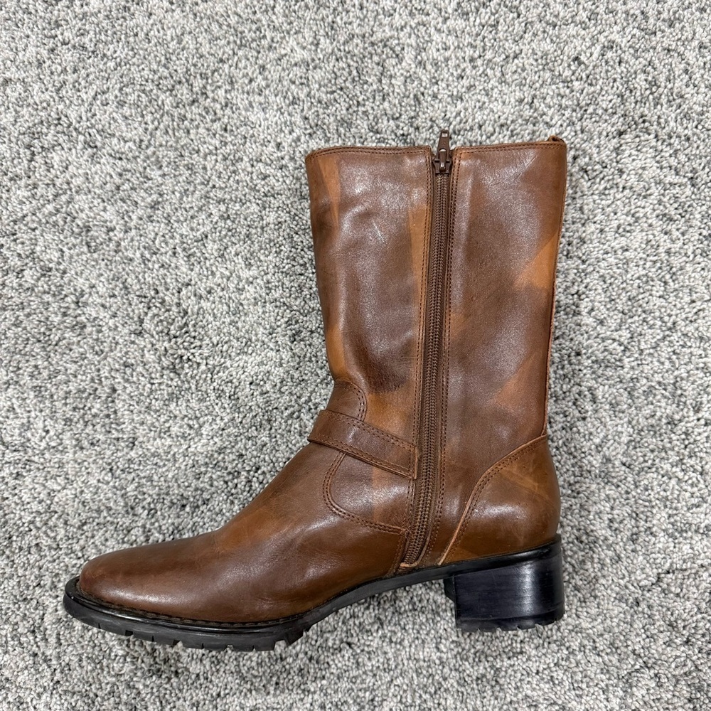 Bass Rustic Two Tone Mid Calf Buckle Strap Boots Leather Brown Women's US 7.5